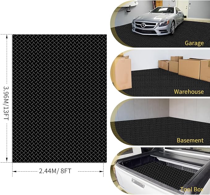 Premium Garage Floor Mat, Commercial Grade Heavy Duty Parking Mat for Garage Floor, Golf Cart Parking, Water/Stain Resistant Floor Runner (Black Diamond, 8 x 13 Feet)