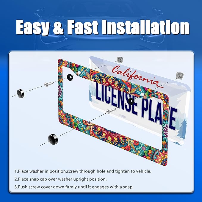Boho License Plate Frame Beautiful Mandala Flowers License Plate Stainless Steel Funny License Plate Holder Hippie Car Accessories Decoration with 2 Screws Fits Standard Vehicles Size 12.3" x 6.3"