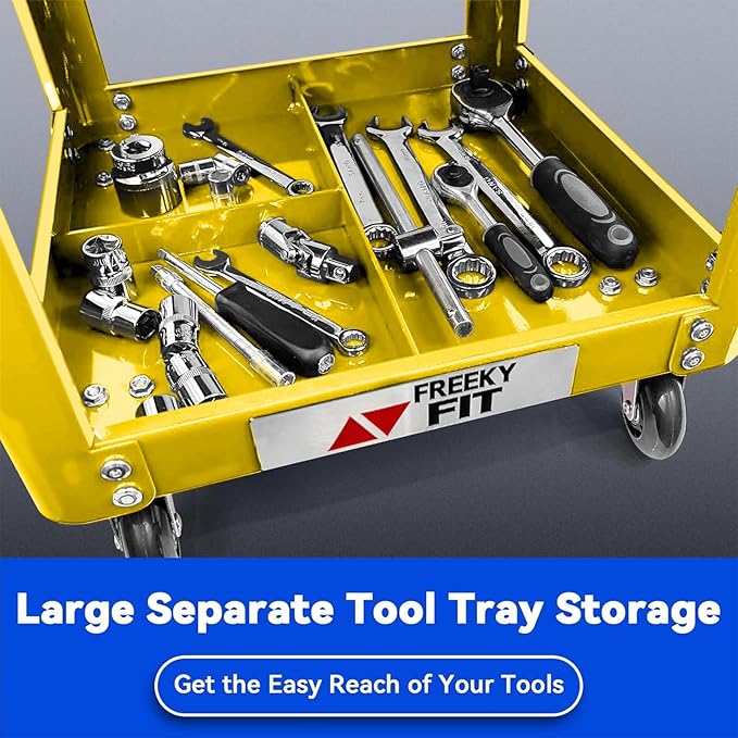 Rolling Creeper Garage Shop Seat for Men, Padded Mechanics Stool with Tool Tray Storage for Garage, Rolling Workshop Stool with Wheels, Auto Creeper Seat, 330 LBS Capacity, Heavy Duty,Yellow