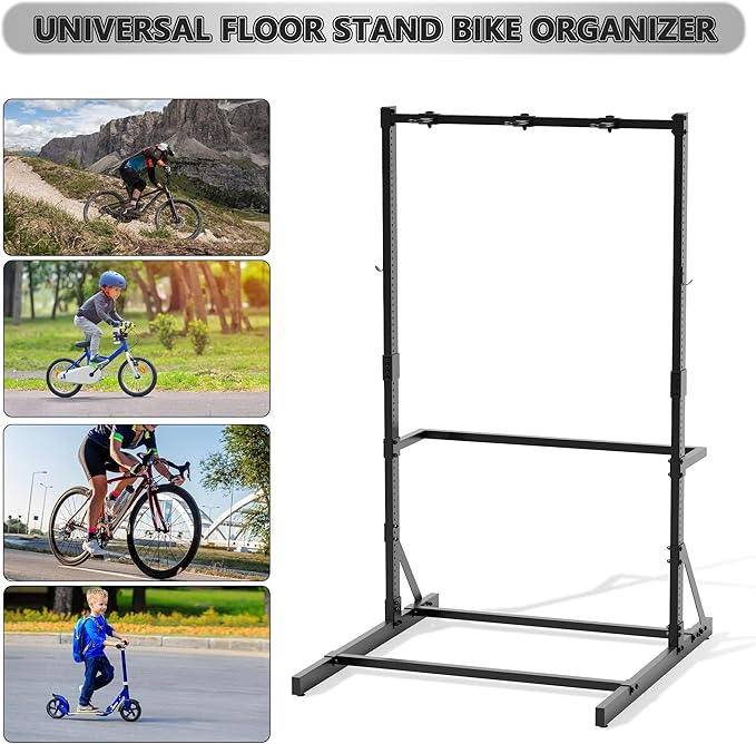 Freestanding Bike Rack for Garage Stroage, 300 Lbs 5 Bikes Storage Rack Steel Vertical Bicycle Rack W/Hooks & Helmet Hooks, Floor Stand Bike Racks for Home and Garage Organizer (4-Bike Rack)