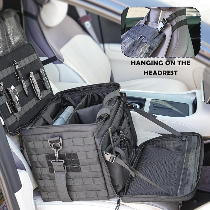 Patrol Bag Law Enforcement, Police Gear Car Front Seat Vehicle Organizer Bags with MOLLE System (Black)