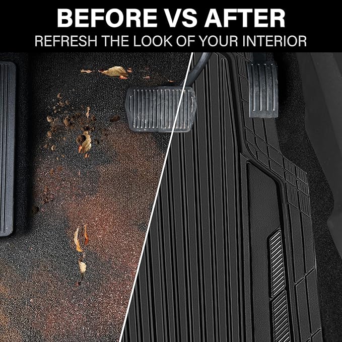 CAR PASS Heavy Duty Sporty Rubber Car Mats, Deep Dish All Weather Car Floor Mats Full Set, Waterproof Anti-Slip Automotive Matts Rugs Trim to Fit for Most Sedans SUVs Vans, All Black