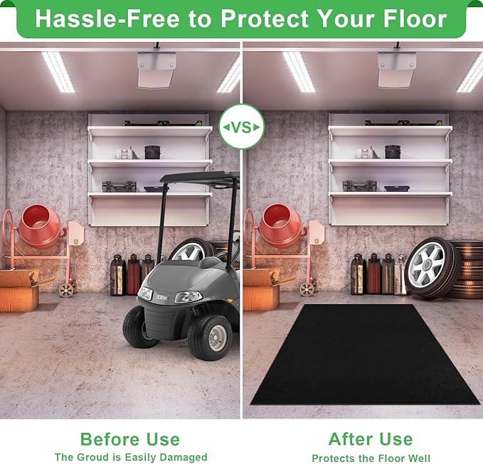 Golf Cart Parking Mat 9.84 ft. x 4.92 ft, 1.6MM Thickened Oil Absorbent Universal Garage Repair Floor Mat for EZGO, Club Car, Yamaha, Motorcycles, Mower, ATV, UTV - Anti Slip Mechanic Pad Cut to Size