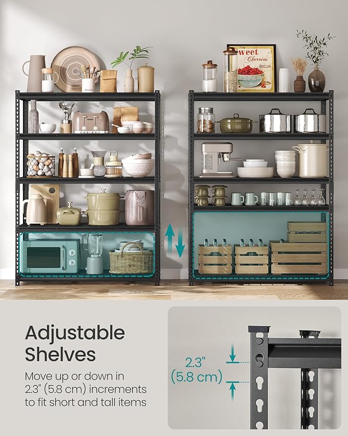 SONGMICS 5-Tier Storage Shelves Set of 2, Heavy-Duty Garage Shelving, Adjustable Shelving Unit, Steel Shelf, Boltless Assembly, for Garage, 2,200 lb Load, 24 x 96 x 72 Inches, Ink Black UGLR454B02