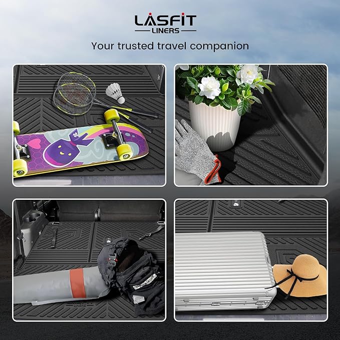 LASFIT Trunk Mat & Backrest Mat for Toyota Highlander 2020-2025 7&8 Seats(Not Fit with Subwoofer), All Weather TPE Custom Fit Cargo Liner for Highlander Accessories Rear Cargo Mat with Backrest Mat