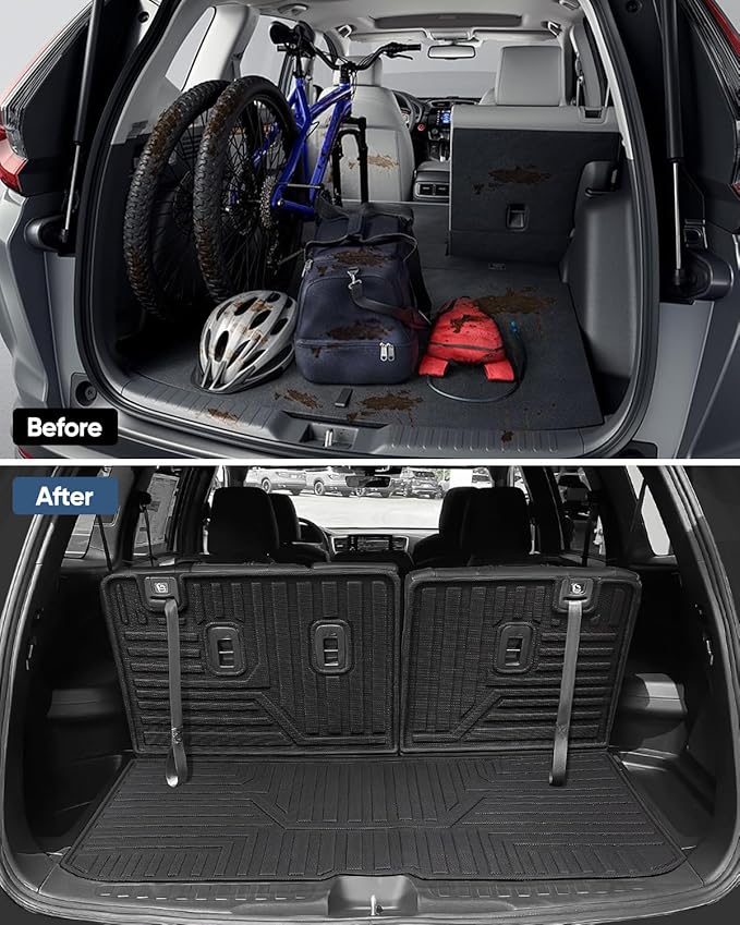 Car Floor Mats for Honda Pilot 2016-2022 8 Seats (No Elite Models), Accessories for Honda Pilot 2016-2022, All Weather Black Rubber Liners for Cars, Custom Fit Trunk Mat Back Seat Cover, 4PCS