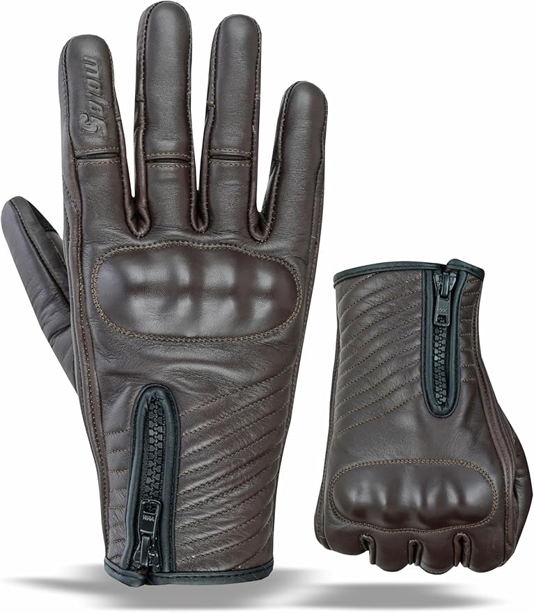 Full Finger Leather Motorcycle Gloves for Men & Women Touch Screen Gloves Premium Street Motorcycle Durable Protective Cruiser Biker Gel Leather Motorbike Gloves