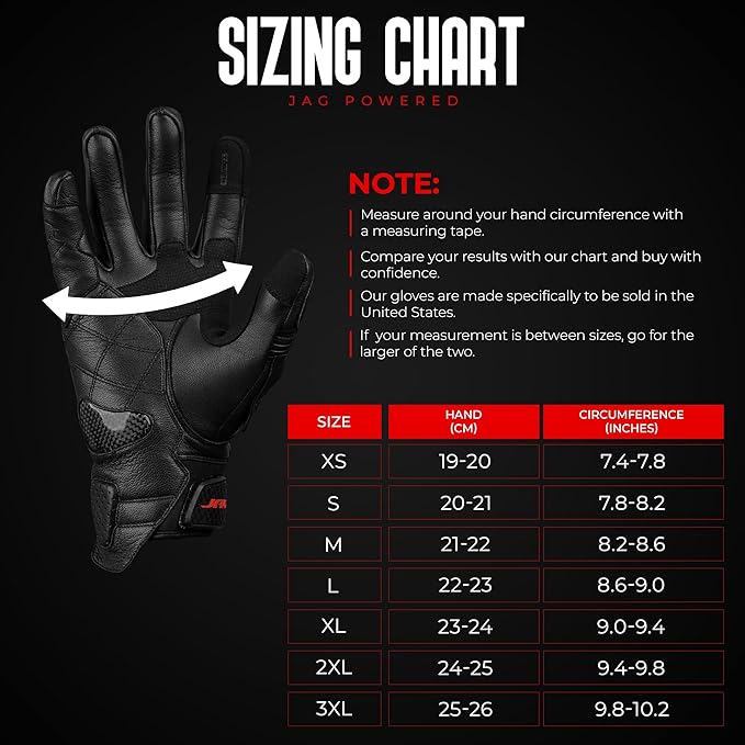 J.A.G. Leather Motorcycle Gloves for Men - Carbon Fiber Knuckle Protection, Motorbike Powersports, Dirt Bike, Touchscreen Gloves for Men and Women, Guantes para Moto.
