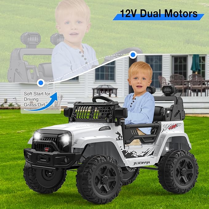 12V Kids Electric Ride On Truck Car w/Parent Remote Control, Spring Suspension, LED Lights & AUX Port | Outdoor Ride Toy for Boys Girls