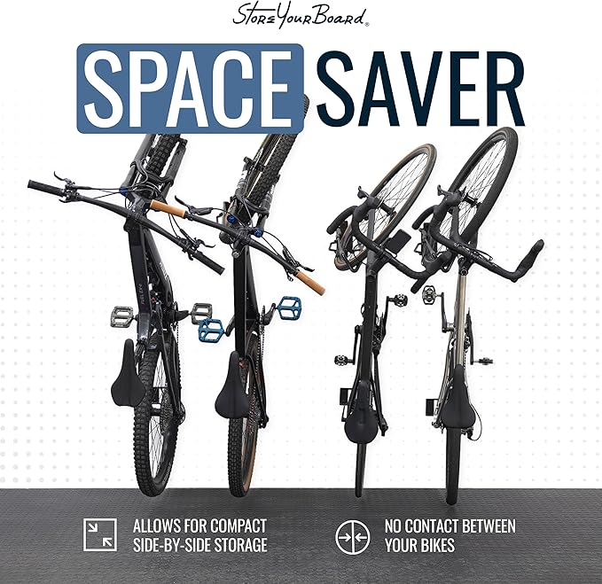 StoreYourBoard SwivelStow Road & Gravel Bike Storage Rack 4 Pack – Heavy Duty Bike Hanger, No-Lift Bike Wall Mount for Garage Bike Storage, Holds 70 lbs, Patent-Pending