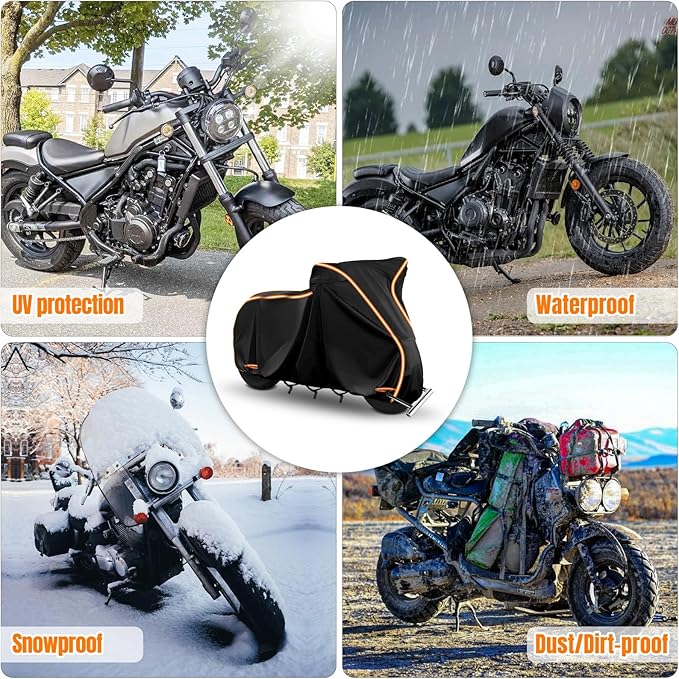 420D Motorcycle Cover for Honda Rebel 250 300 500 1100 Shadow 600 750 1100 / Vtx 1300 1800 / Fury / VT750,Outdoor Bike Cover Windproof Heavy Duty Waterproof Protection