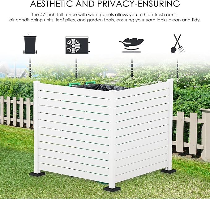 Kozyard 50" W x 48" H Outdoor Privacy Screens Aluminum Post, Air Conditioner Fence Panels, Pool Equipment Enclosure, Trash Can Screens Fence Kit for Outside Backyard Patio (White/2 Panels)