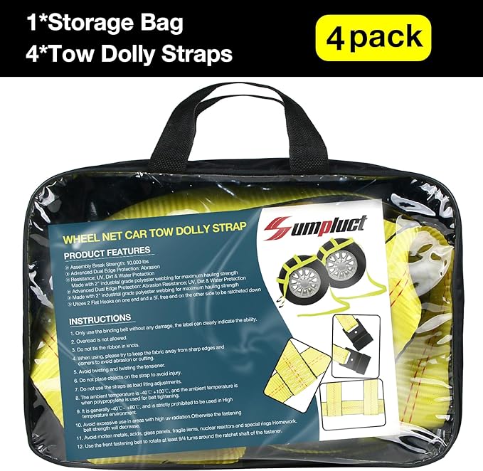 Tire Straps for A Car Trailer Tow Dolly Straps with Flat Hook 14"-19"Heavy Duty Tow Strap UTV Wheel Tie Down Strap for Hauling Cars 4 PK Truck Accessories Rescue Emergency Kit for Vehicles Essentials