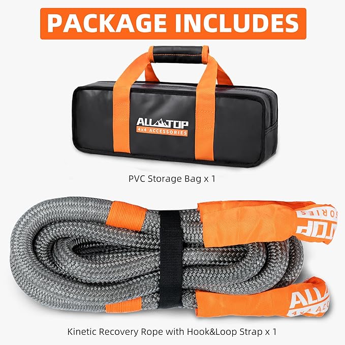 ALL-TOP Kinetic Recovery Rope, 48000Lbs, 1in x 30ft, Heavy Duty 30+% Elasticity, 16000Lbs Work Load Limit for 4x4 Offroad Vehicle