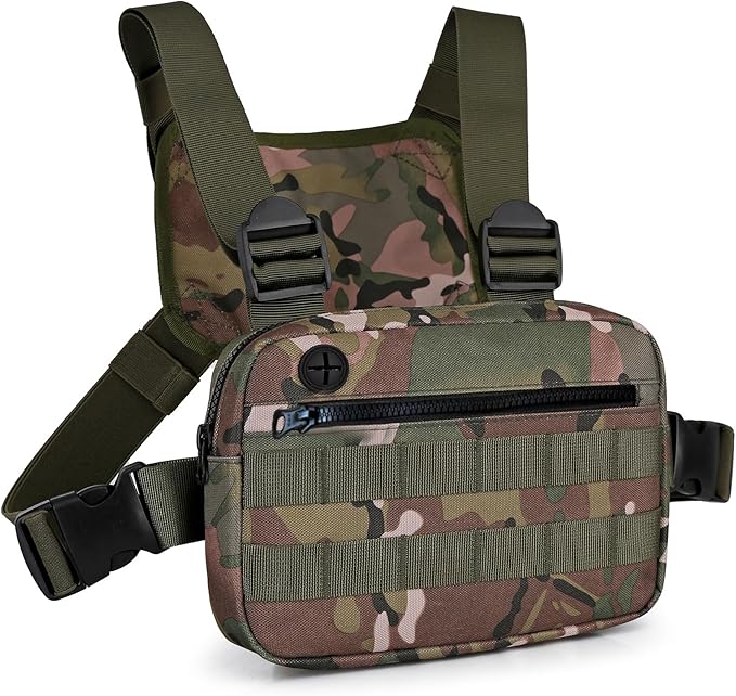 Outdoor Chest Bag For Men, EDC Chest Pack With Built-In Phone Holder, Lightweight Chest Rig Pouch