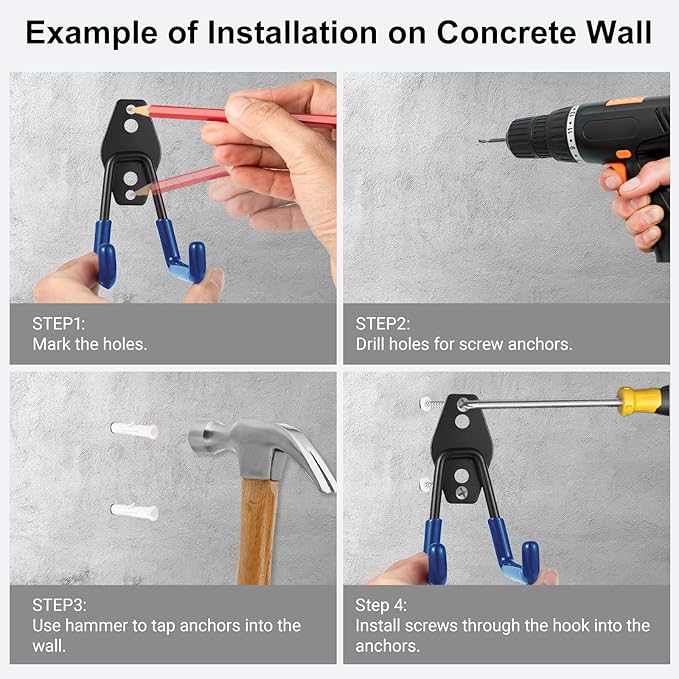Garage Hook Heavy Duty Wall Storage Hangers, 24 Pack Garage Storage Hooks Steel Tool Blue for Ladders, Ropes, Garden Tools