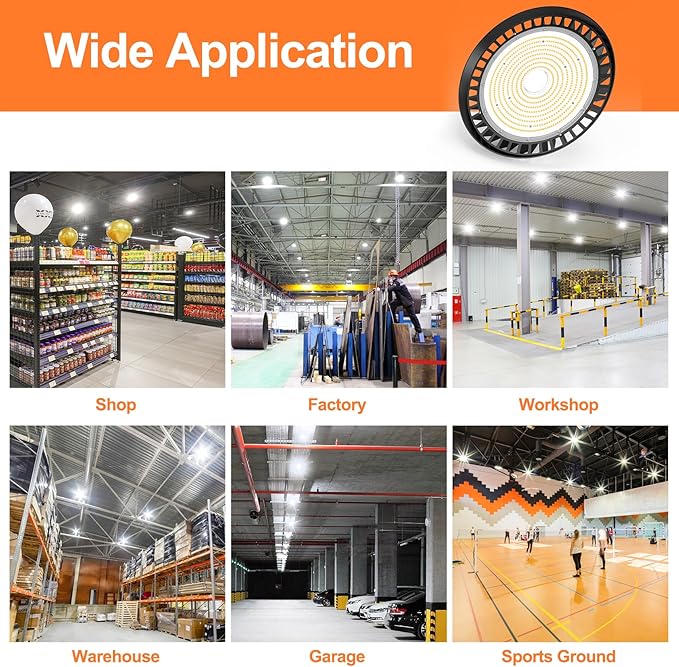 LED High Bay Lights, Super Bright 200W UFO High Bay LED Shop Lights, 30000LM 5000K, 0-10V Dimmable, 5' Cable Plug, IP65 Waterproof, ETL Listed Plug & Play Lighting High Bay for Gym Factory Warehouse