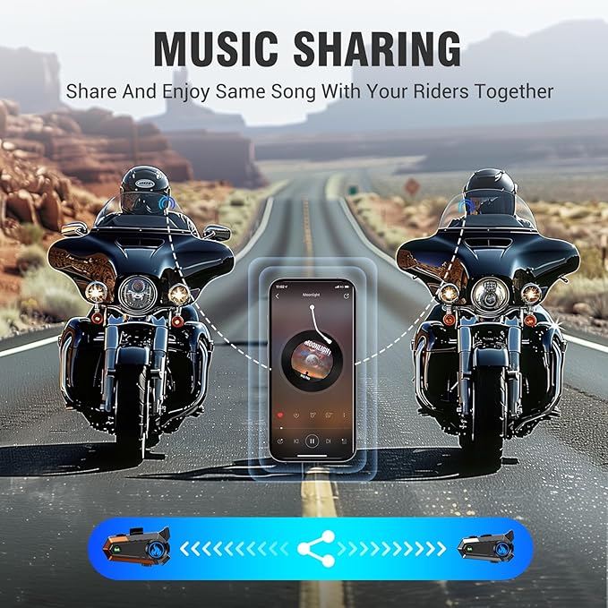 Motorcycle Helmet Bluetooth Headset, Bluetooth Motorcycle Helmet with 2 Type Mics, Intercom/Hands-Free Call/Music/Waterproof/Noise Cancellation/Wake Up Siri, Compatible with All Helmets