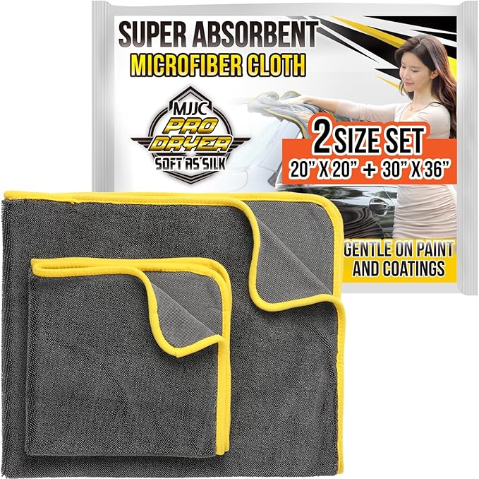 MJJC Pro Dryer Plush Silk Microfiber Drying Towel (2 size set (20” x 20”) + (30” x 36”)) Cars,Trucks, SUVs, RVs, Home