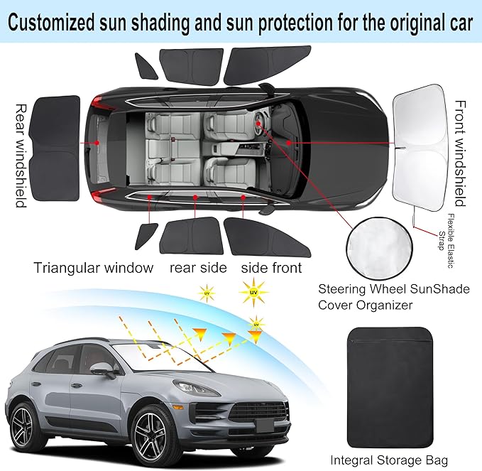 TINGLU Window Shades for Porsche Macan 2014-2024 Accessories Car Side Full Windows Rear Triangular Windshield Sun Shade Sun UV Rays & Privacy Protection for Camping,Napping,and Relaxing 8PCS