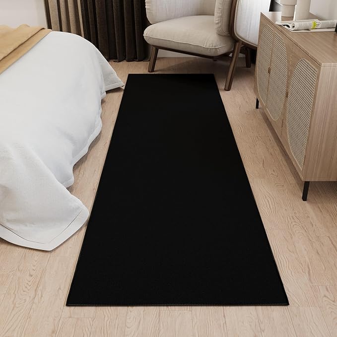 Ottomanson Hallway Runner Rug 1'10" x 12' Non Slip Solid Area Rugs Easy to Clean Laundry Rug Runner Durable & Pet Friendly Floor Carpet Runners for Hallways Entryway Living Room Kitchen, Black