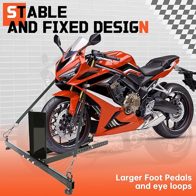 ECOTRIC Motorcycle Wheel Chock Stand Upright 1800lb Capacity, Adjustable Motorcycle Front Tire Stand Chock for Trailer Truck Garage Fit for Most Motorcycles Tire Size 15"-22" Wheels