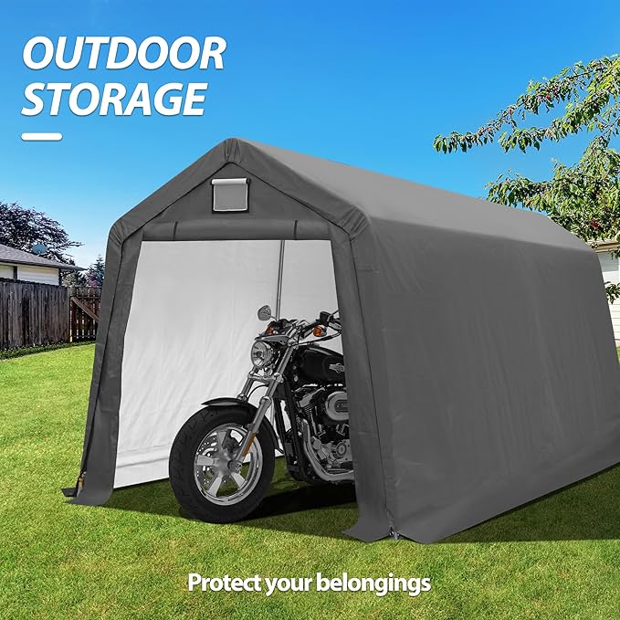 7' x 12' Outdoor Storage Shelter Shed, Portable Storage Shed Heavy Duty Portable Garage with Roll-up Zipper Door for Generator, Vehicles,Motorcycle