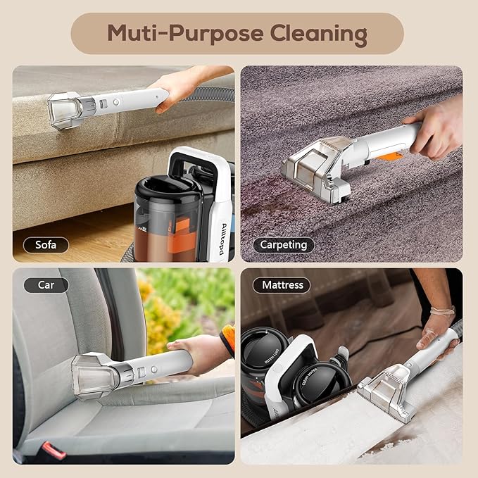 Upholstery Cleaner Machine, Powerful Suction & Portable Spot Remover, Deep Stain Cleaning for Carpet, Pets, Stairs, Car Seat, Couch, with Dual Size BrushHead and Cleaning Solutions