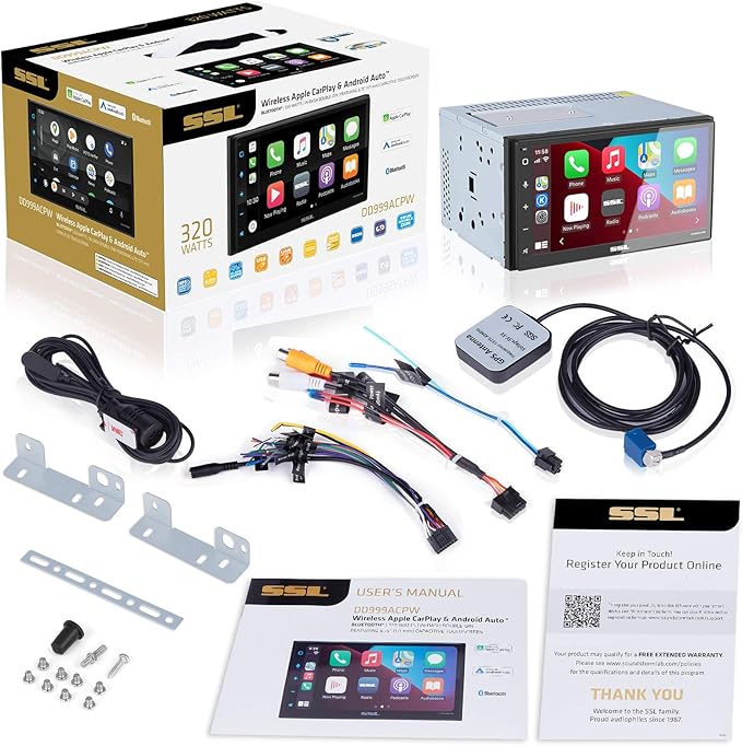 Sound Storm Laboratories DD999ACPW Wireless Apple CarPlay Android Auto Car Multimedia Player - Double-Din, 6.75 Inch Capacitive Touchscreen, Bluetooth, USB, No CD DVD Player, Multi-Color Illumination