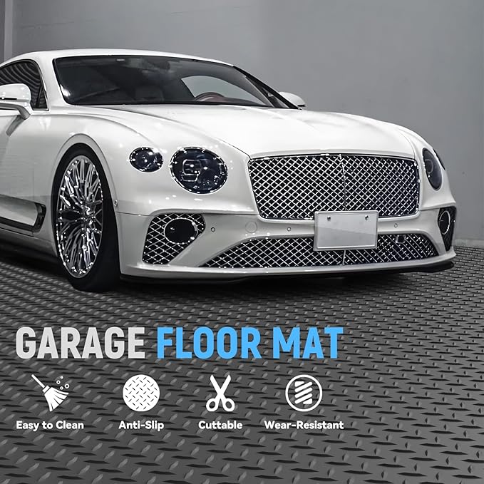 4x6 FT Garage Floor Mat,2.8mm Thickened PVC Flooring Roll for Under Car,24 SQFT Diamond Plate Gray Garage Mats for Truck,Trailer,SUVs,Van,Golf Cart,Motorcycle（Included Tapes）