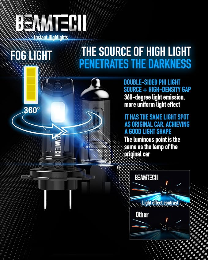 BEAMTECH H7 Fog Light Bulb Fog Light 6500K Xenon White Fanless In Line Pack Of 2