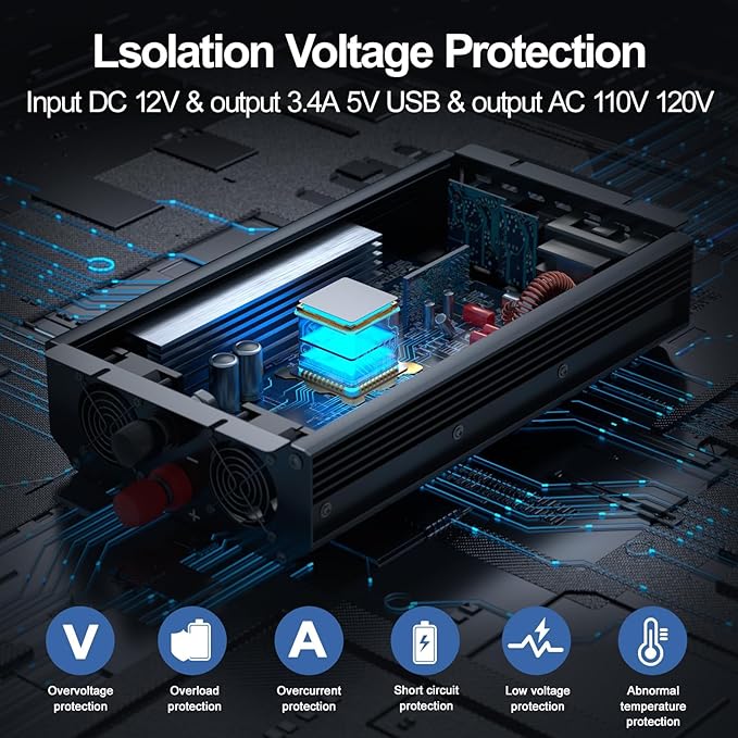 2300W Power Inverter,Peak Power 4600W 12V DC to AC 110V120V,Remote Control with 2AC Outlets and 2.4USB Port,LED Display for Power Converter,Outdoor Activities,Emergency,Vehicles Truck RV Solar System