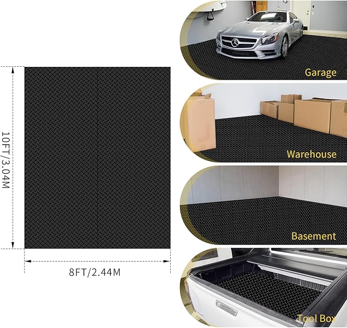 Premium Garage Floor Mat, Commercial Grade Heavy Duty Parking Mat for Garage Floor, Golf Cart Parking, Water/Stain Resistant Floor Runner (Black Diamond, 2 Rolls x 4 x 10 Feet)