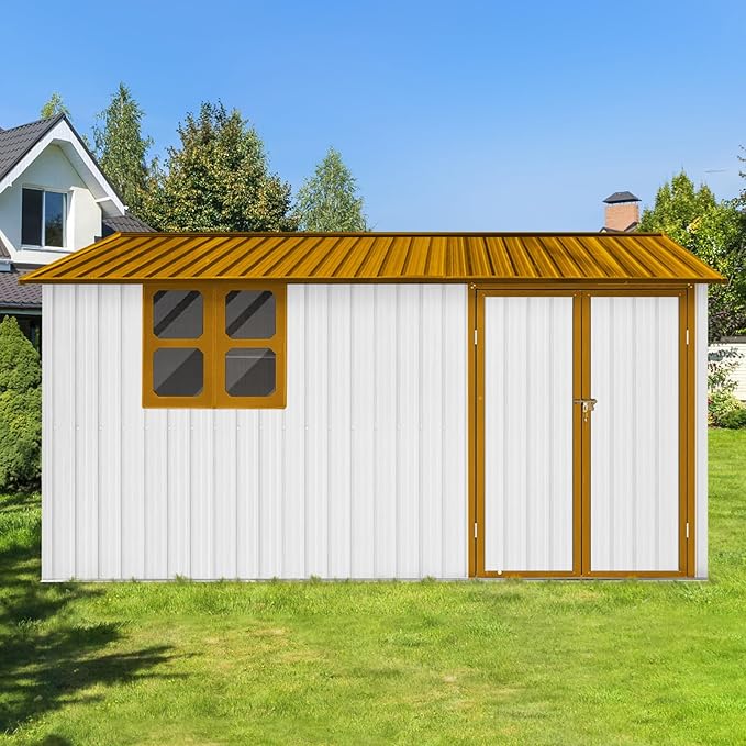 Outdoor Storage Shed,12X10 FT Metal Garden Shed with Lockable Doors & Slooping Roof,Updated Reinforced Door,Tool/Bike Sheds for Backyard, Patio, Poolside,Garage