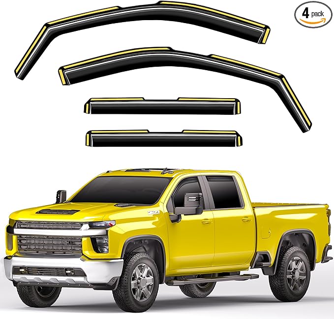 in-Channel Window Rain Guards Fit for Truck Chevy Silverado/GMC Sierra 2500HD/3500HD 2020-2025 Crew Cab, Extra Durable Window Deflectors Vent Visors Shades Exterior Car Accessories