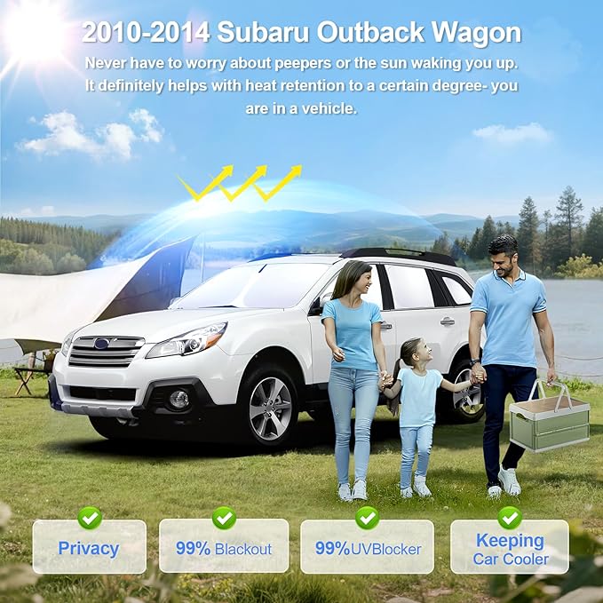 8pcs Car Window Shades for Subaru Outback Wagon 2010-2014 Accessories,Windshield Side Rear Full Sunshade,Sun Visor UV Blocking, Privacy Protection and Blackout for Camping Outdoor