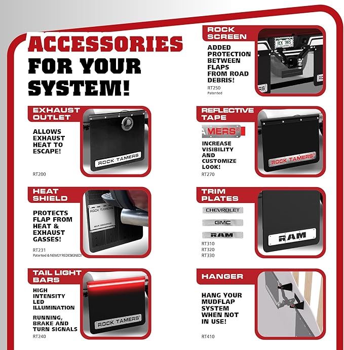 Rock Tamers 3" Official Mudflap System 00112 - 3" Hitch Receiver, Check Measurements - Hitch Mounted Mud Flaps to Protect What You Tow - Removeable and Adjustable - Black/Stainless Steel - 1 System