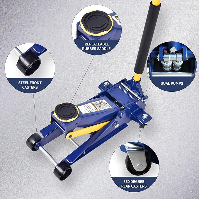 3 Ton Heavy Duty Hydraulic Floor Jack for Car (6600 lbs) with Single Piston Pump, Quick Lift, Lifting Range 5-1/4"to 18-1/4"