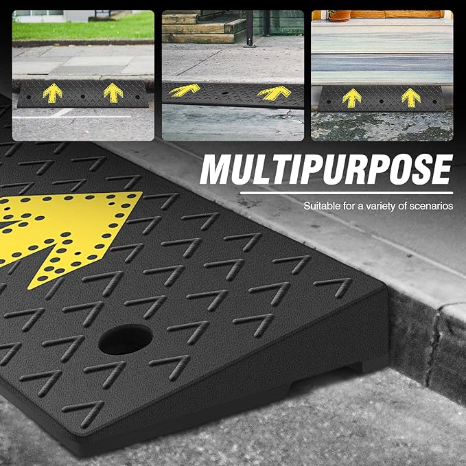 DNA MOTORING 2pcs 3.1" Rise Rubber Arrow Curb Ramp Heavy Duty Loading Driveway Ramp Threshold Ramp 37.4in L x 9.1in W x 3.1in H for Loading Dock, Warehouse, Wheelchair, Motorcycles, Cars, TOOLS-00649