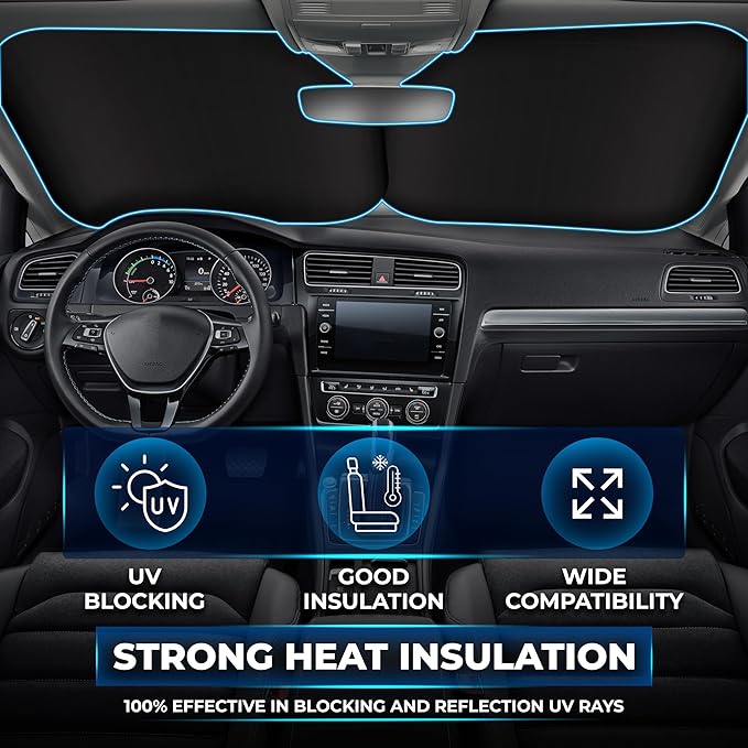 EcoNour 2 Piece Sunshade for Car Windshield | Durable 240T Polyester Car Windshield Shade Blocks UV Rays | Sun Protection for Front Window | Small (29 in*24 in)