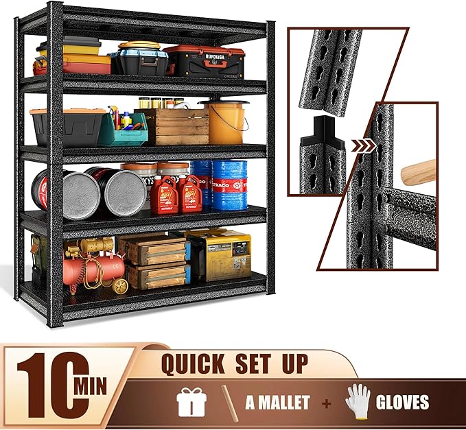 48" W Garage Shelving Heavy Duty，3000LBS Loads Adjustable Garage Storage Shelves,5-Tier Metal Storage Racks and Shelving Units, Utility Rack Shelves,48”W x 24”D x 78”H,Silver