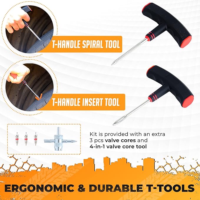 Vehiclex Tire Repair Kit for Plug and Patch - 30 Pcs Kit with Pliers for Car, Motorcycle, ATV, Tractor, Lawn Mower
