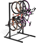 Freestanding Bike Rack for Garage Stroage, 300 Lbs 5 Bikes Storage Rack Steel Vertical Bicycle Rack W/Hooks & Helmet Hooks, Floor Stand Bike Racks for Home and Garage Organizer (4-Bike Rack)