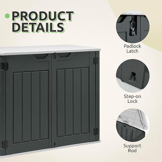 GOOBED 4.5x4ft Outdoor Horizontal Resin Storage Shed, 47 cuft Large Waterproof Tool Shed, No Shelf Included, Lockable, Easy Assembly (Dark Gray)