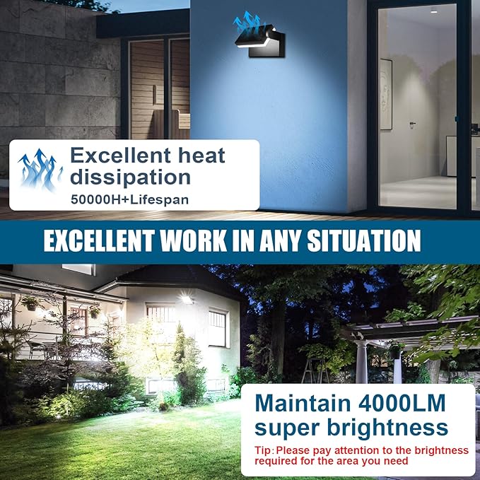 40W LED Outdoor Wall Light, 5000K Daylight Waterproof Floodlights, 360 ° Adjustable Wallpack Lighting Modern Security Commercial Exterior Wall Mount Fixture for Yard Hardwired Super Bright