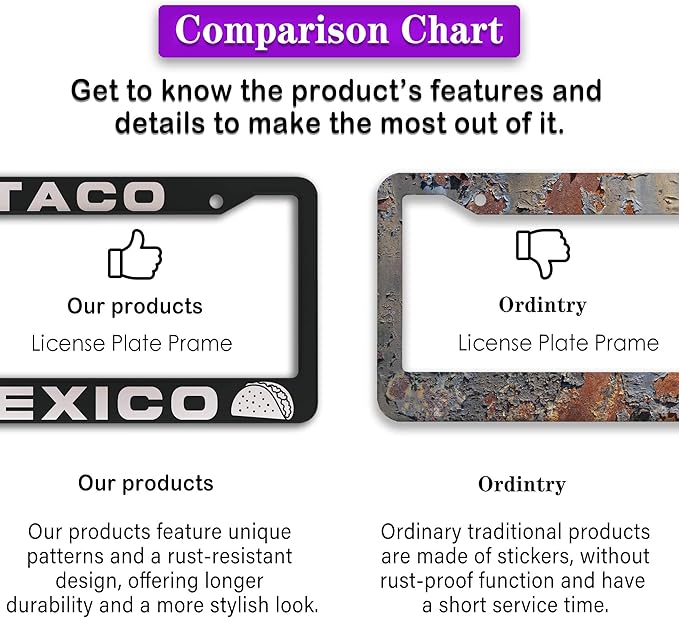 License Plate Frames Multicolor Automotive Exterior Accessories Taco Mexico Universal Aluminum Car Accessory 2 Pack with Screw Covers Set