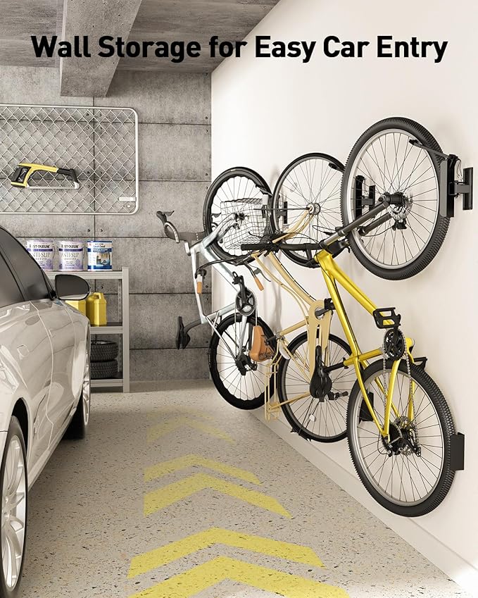 AM alphamount Swivel Bike Wall Mount, Metal Wall Bike Rack with Durable Sleeves, Space-Saving Vertical Bike Rack with 180° Swivel for Home and Garage, Bike Storage Hanger Mount Up to 66 lbs, 2-Pack