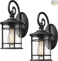 Emliviar Modern Porch Lights 2 Pack - Outdoor Wall Light Fixtures Wall Mount for Garage, Black Finish with Seeded Glass Shade, XE229B-S-2PK BK