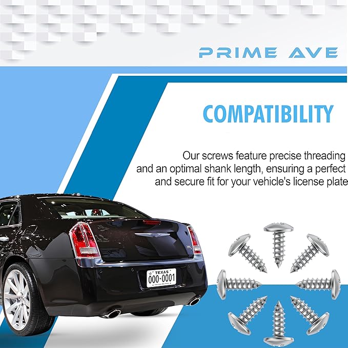 Stainless Steel License Plate Screws for License Plates, Frames, Covers - Rust Proof Licence Plate Screw Set for Front/Rear - Compatible with Chrysler Dodge Jeep & Ram (Pack of 8)