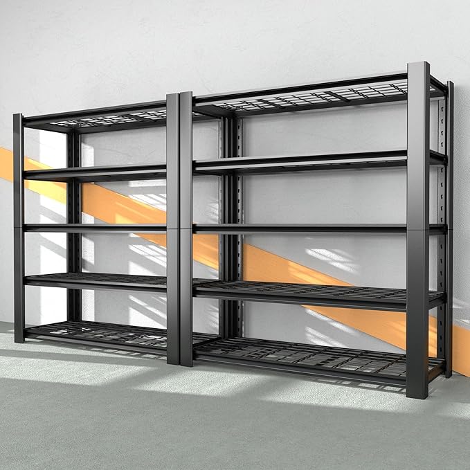5-Tier Heavy Duty Garage Shelving Unit with Wire Shelves,3000 LBS Capacity Metal Storage Rack 76"H x 60"W x 24"D,Adjustable Boltless Steel Shelves for Garage,Basement,Pantry,Warehouse.2 Pack